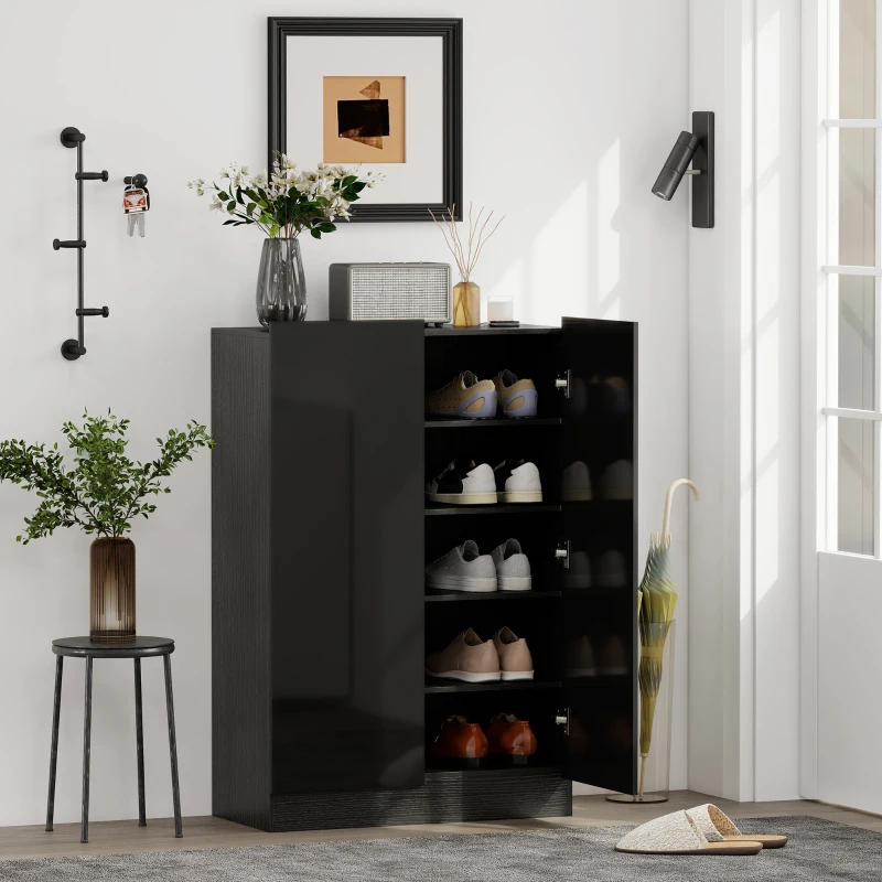 HOMCOM Meuble à chaussures 20 paires armoire à chaussures à haute brillance 5 niveaux étagères réglables 72x34,5x103cm noir