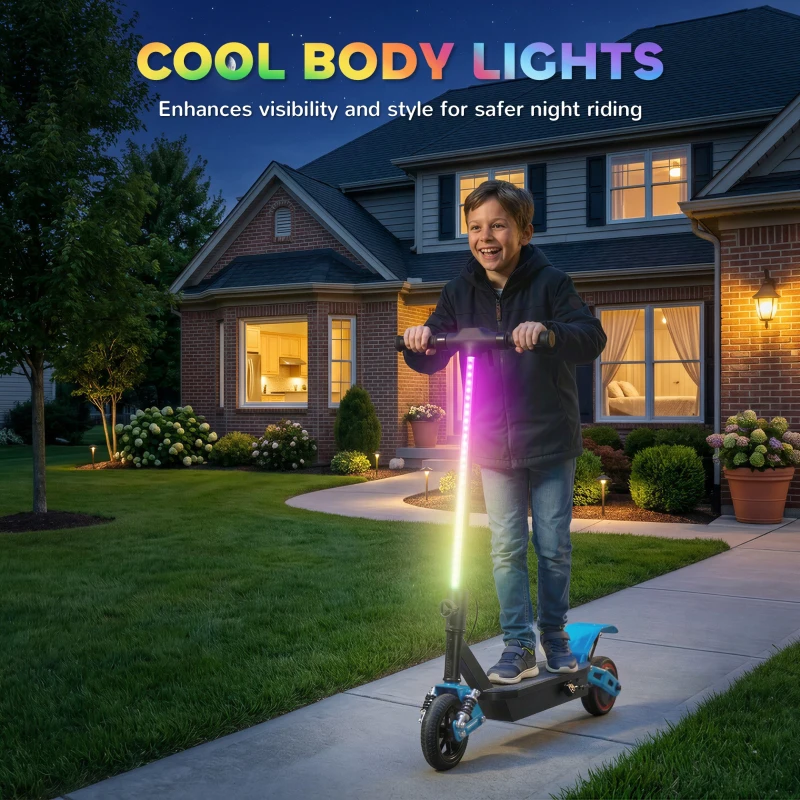 AIYAPLAY Foldable Kids Electric Scooter with LCD Display, Dual Shock Absorption, Up to 15 KM/H, Max Range 6 KM for Age 6-14, Blue
