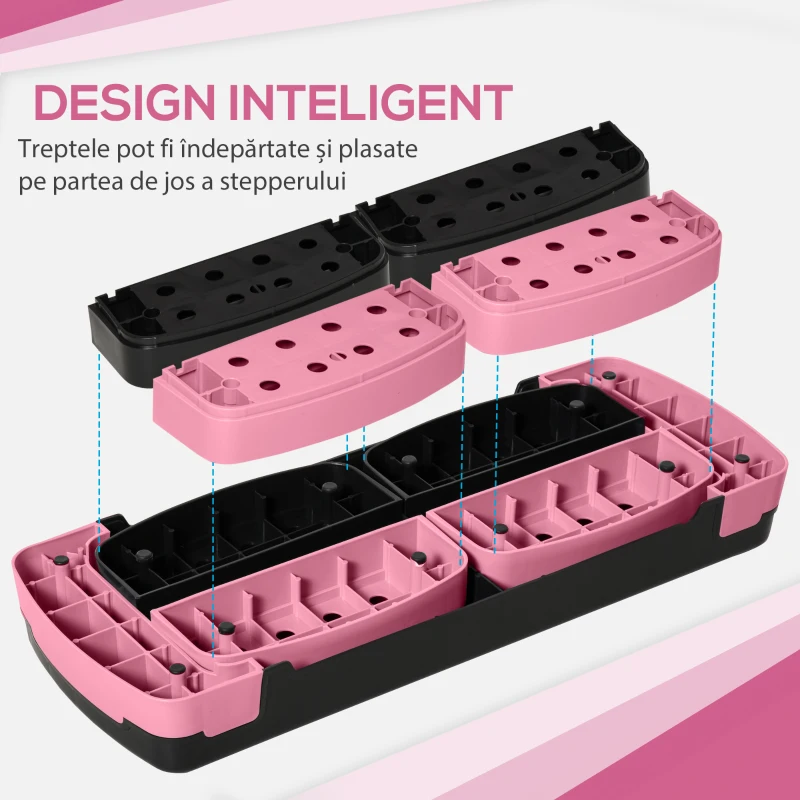 HOMCOM Step Fitness pentru Aerobic Reglabil pe 3 Înălțimi, din Plastic, 80x31x10/15/20 cm, Roz