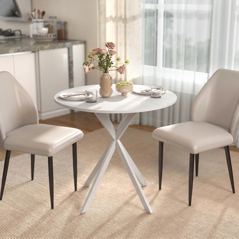 HOMCOM Tavolo da Pranzo Rotondo Stile Industriale con Gambe a Croce in Acciaio, Ø80x75 cm, Bianco