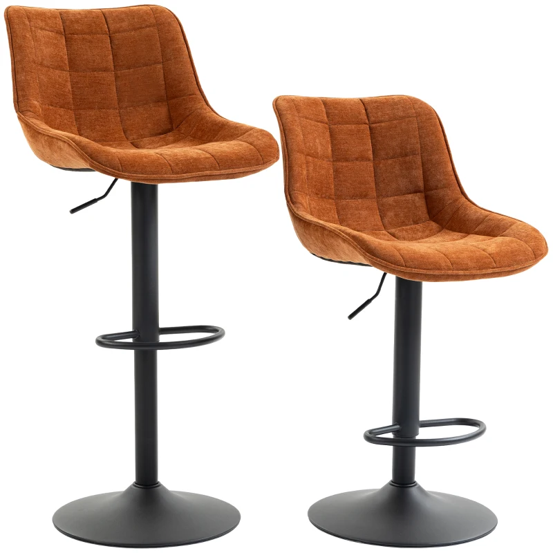 HOMCOM Set 2 drehbare und höhenverstellbare Barhocker mit Metallbasis und Rückenlehne, Orangebraun