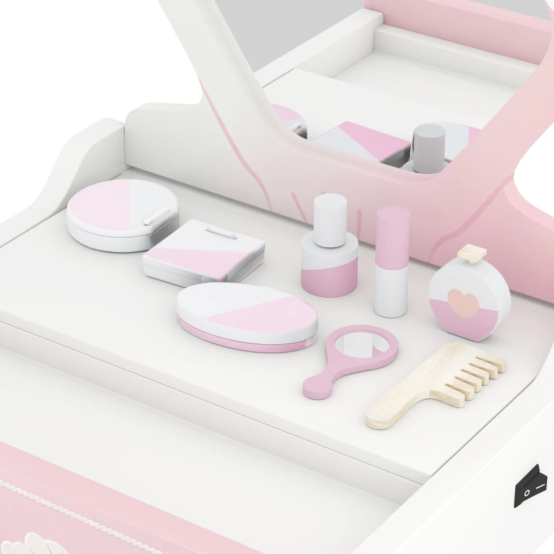 AIYAPLAY Kids Vanity Table, Portable Girls Dressing Table with Lights, Mirror, Drawer, Accessories, Gift for Girls 3-6 Years