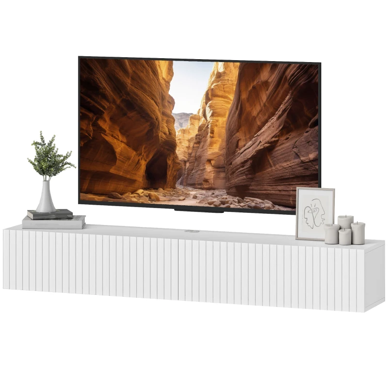 HOMCOM Mobile TV sospeso per TV fino 183 cm con 2 ante ribaltabili, 140x25x22 cm, bianco