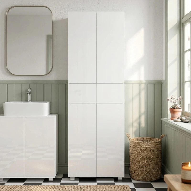 HOMCOM Armoire de cuisine meuble de rangement buffet 4 portes avec étagères réglables - dim. 60L x 35l x 170H cm blanc laqué(m-8)