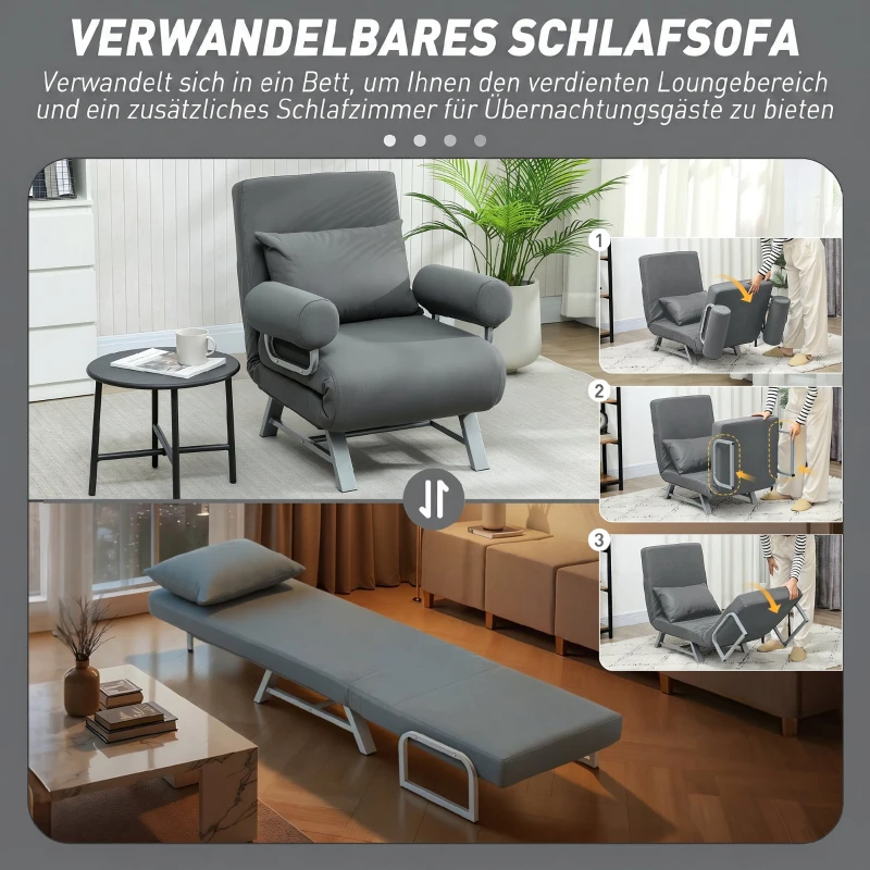 HOMCOM Schlafsessel, Polstersessel, zum Gästebett umwandelbar, ergonomisch, Dunkelgrau