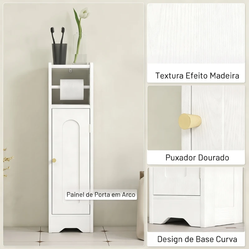 HOMCOM Armário de Casa de Banho Estreito Móvel Auxiliar de Casa de Banho 21x20x79 cm com Prateleira Ajustável Suporte para Papel Higiénico Branco