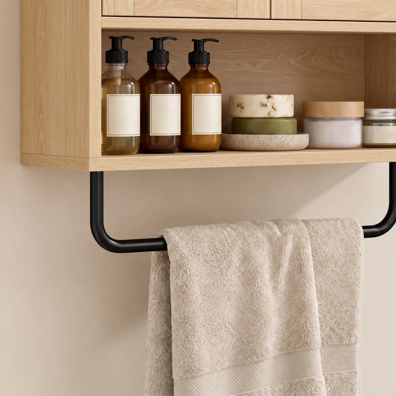 HOMCOM Bathroom Cabinet Wall Mounted, Bathroom Wall Cabinet with 2 Doors, Adjustable Shelf Storage for Toilet, Oak