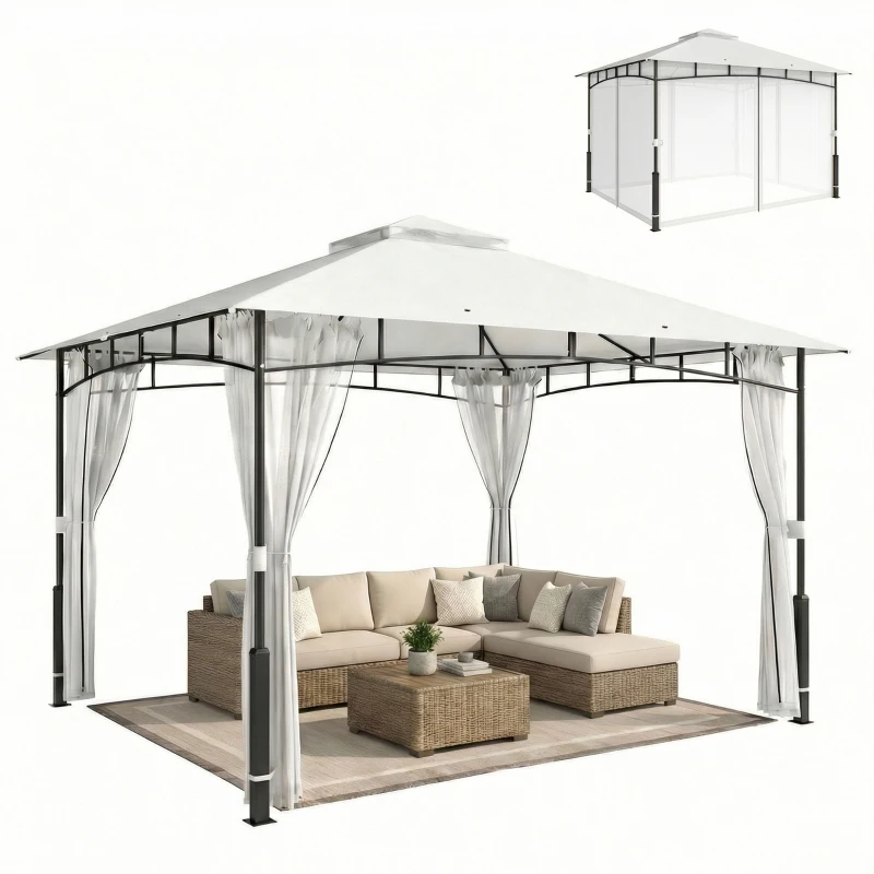 Outsunny Pavillon, 3x3,6 m wasserabweisend Stabil Gartenpavillon mit Moskitonetz, Doppeldach, für Garten, Terrasse, Schwarz
