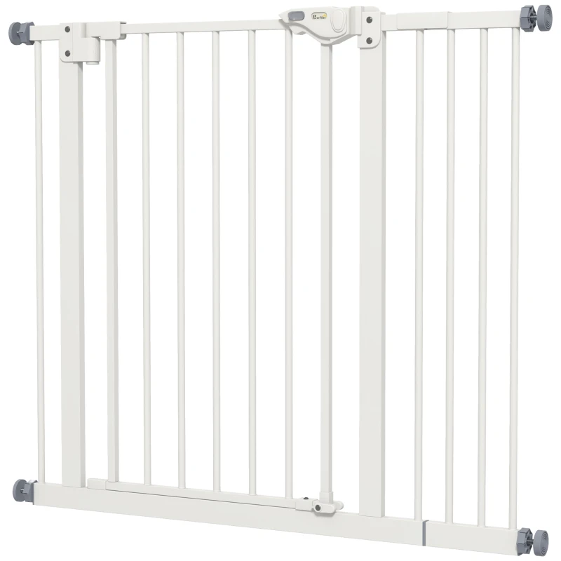 PawHut Huisdierveiligheidshek voor Deuren, Absperrgitter, Veiligheidshek voor Huisdieren, Metaal, Kunststof, 74-80/87-94 cm, Wit