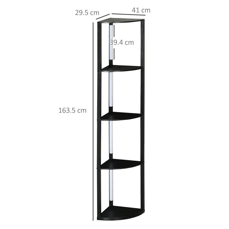 HOMCOM Lampadar Coloană din MDF cu 4 Rafturi și Iluminare LED de 3000K, 41x29.5x163.5 cm, Negru