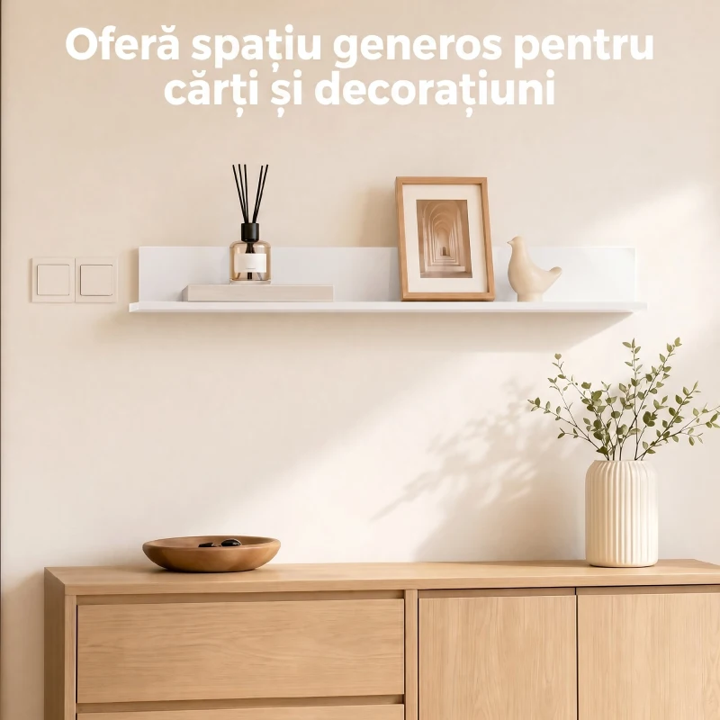 HOMCOM Etajeră de Perete 127 cm cu Finisaj Lucios, din Lemn, Alb Lucios