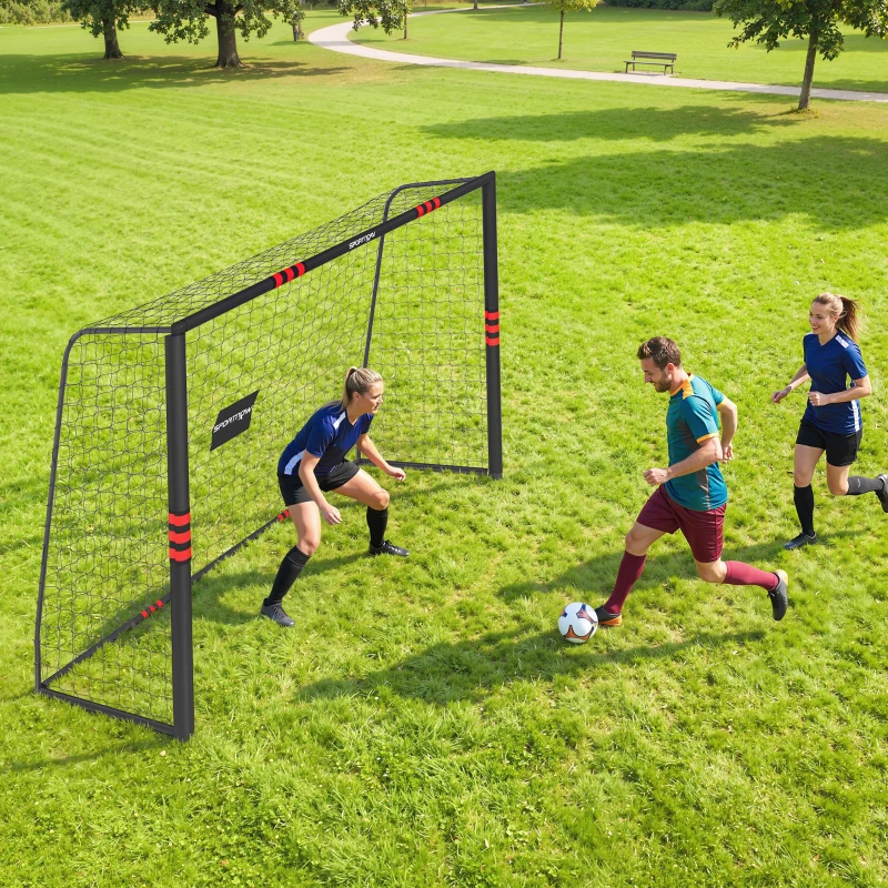 SPORTNOW Poartă de fotbal pentru grădină 300 x 200 cm Poartă outdoor robustă cu plasă, căptușeală, ancore pentru sol, strat anti-rugină