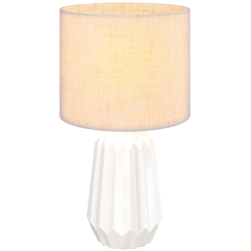 HOMCOM Lampe de Table avec Base en Céramique et Abat-Jour en Lin, Lampe de Chevet avec Interrupteur, Culot E27, Blanc et Beige