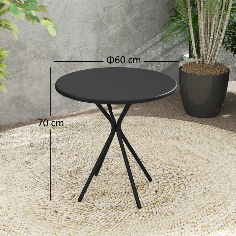Outsunny Tuintafel Ø60 x 70 cm, Weerbestendige Balkontafel van Staal, Ronde Eettafel met Voetkussentjes, Zwart