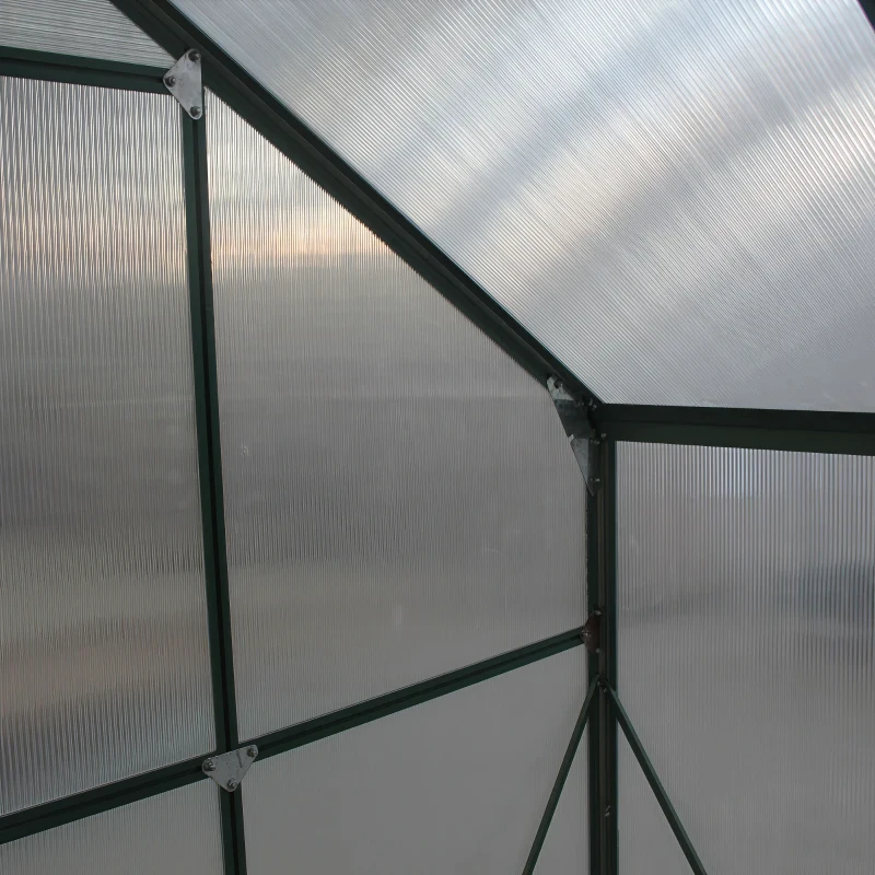 Outsunny 8 x 12ft Aluminium Greenhouse Polycarbonate Walk in Garden Greenhouse Kit with Adjustable Roof Vent, Double Sliding Door, Rain Gutter and Foundation, Clear