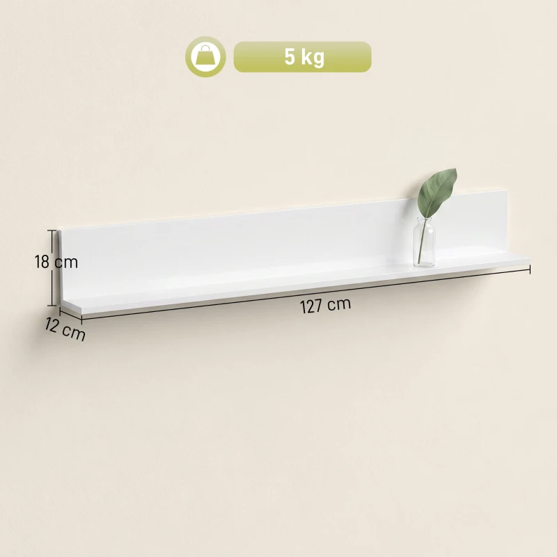 HOMCOM Etajeră de Perete 127 cm cu Finisaj Lucios, din Lemn, Alb Lucios