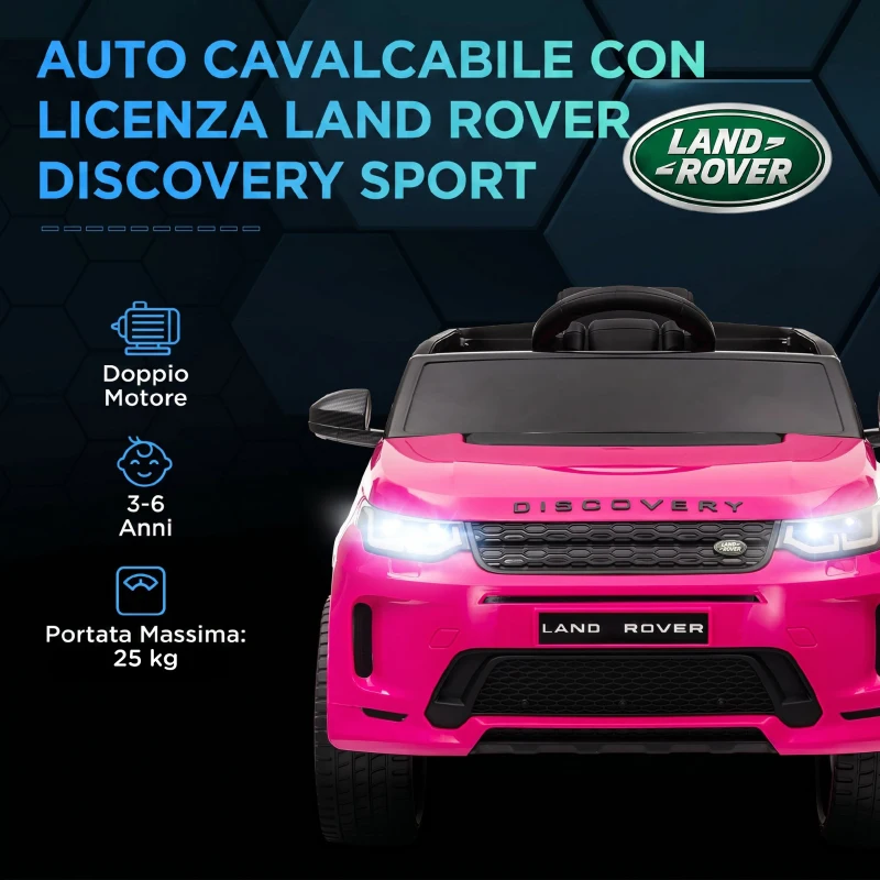 AIYAPLAY Auto Elettrica Bambini a Licenza Land Rover Discovery con Fari, Clacson e Cintura, in Plastica e Metallo,106x65.5x51 cm, Rosa