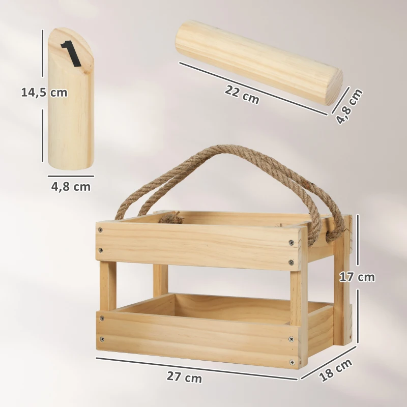 SPORTNOW Juego de Bolos Finlandeses de Madera con 12 Bolos 1 Palo y Caja de Transporte para Adultos Jardín Natural