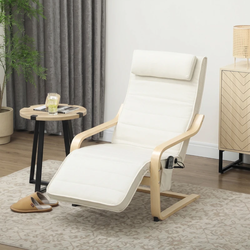 HOMCOM Fauteuil de salon fauteuil relax massant et chauffant dossier haut, appui-tête et repose-pieds, 67 x 95 x 101 cm, crème