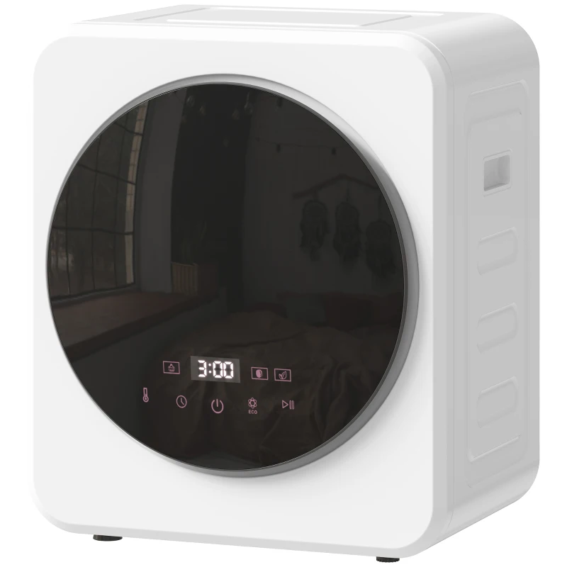 HOMCOM Mini Uscător de Rufe Portabil, 4 kg, Display LED, Compact 800W, ABS,  Tambur din Oțel Inoxidabil, Alb