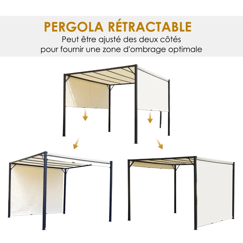 Outsunny Pergola tonnelle de jardin avec auvent coulissant 3 x 3 m - structure acier époxy et toile polyester - crème et noir