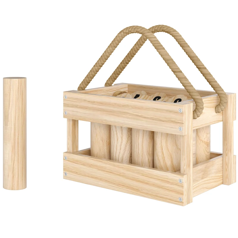 SPORTNOW Juego de Bolos Finlandeses de Madera con 12 Bolos 1 Palo y Caja de Transporte para Adultos Jardín Natural