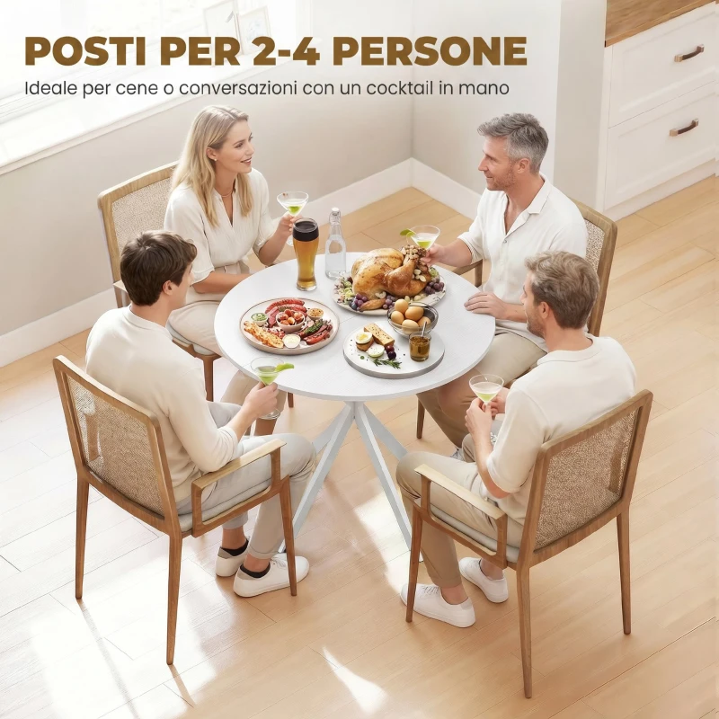 HOMCOM Tavolo da Pranzo Rotondo Stile Industriale con Gambe a Croce in Acciaio, Ø80x75 cm, Bianco