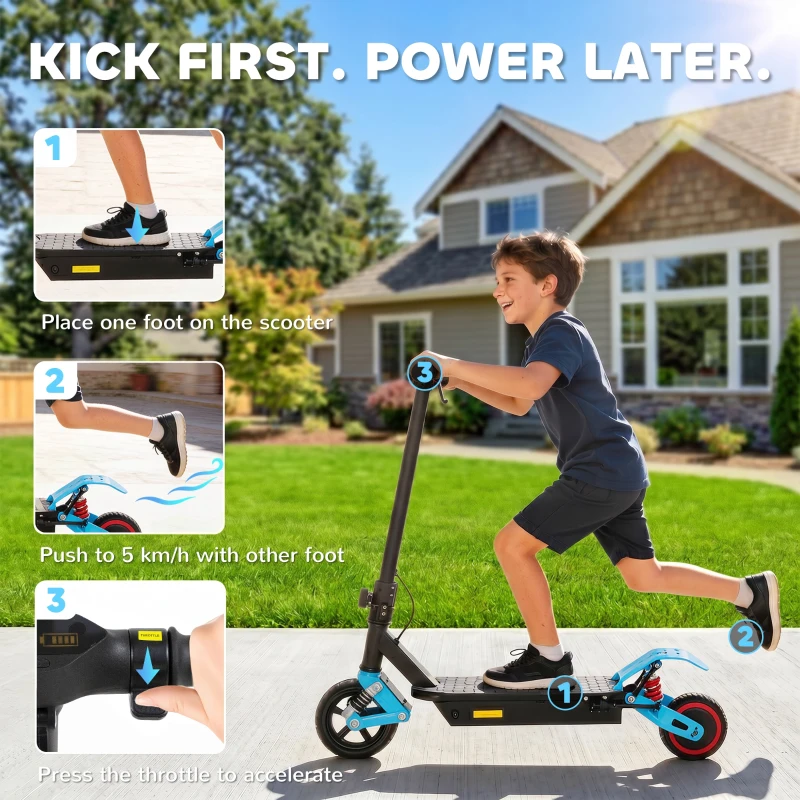 AIYAPLAY Foldable Kids Electric Scooter with LCD Display, Dual Shock Absorption, Up to 15 KM/H, Max Range 6 KM for Age 6-14, Blue