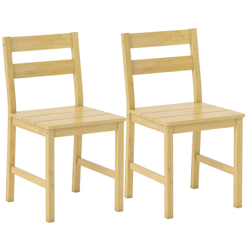HOMCOM Lot de 2 chaises de salle à manger en bambou, chaises de cuisine sans accoudoirs avec assise à lattes, bois naturel