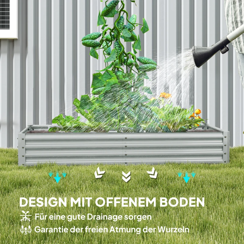 Outsunny Verhoogd Staal Tuinbed, Weerbestendig Plantenbed met Anti-Snijrand,