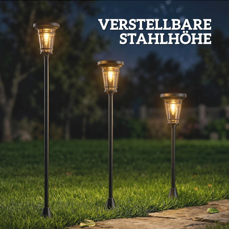 Outsunny Solar Laterne 2er-Set Stehleuchte 180cm Höhenverstellbar mit 2 Helligkeitsmodi Lichtsensor Schalter, IP44