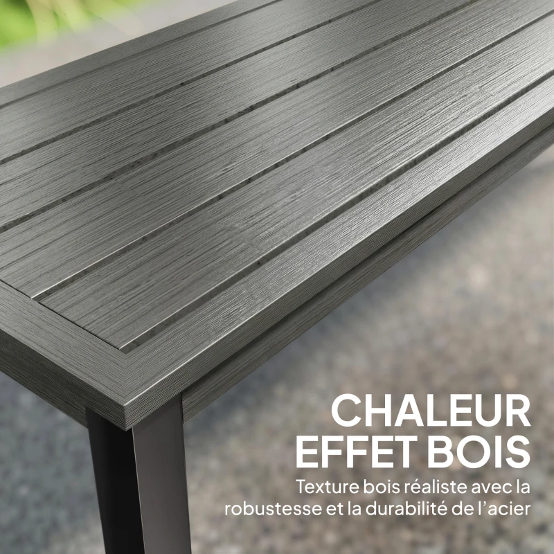 Outsunny Banc de Jardin 2 Places, Banc d'Extérieur avec Assise à Lattes Effet Bois et Cadre en Acier pour Patio, Parc, Gris