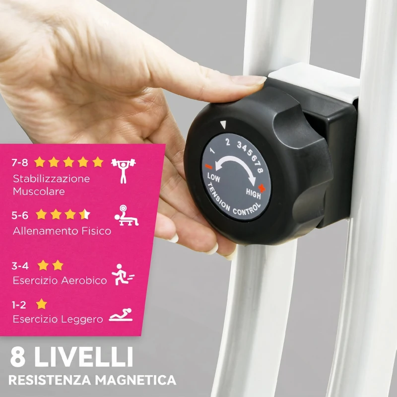 SPORTNOW Cyclette Pieghevole Magnetica a 8 Livelli con Display LCD, Rotelle e Sellino Regolabile, Rosa e Bianco