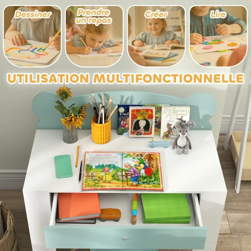 AIYAPLAY Bureau enfant avec chaise, table enfant et chaise avec tiroir et large plateau, 80 x 41 x 74,5 cm, vert