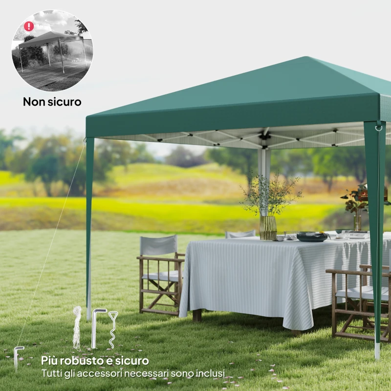 Outsunny Gazebo Struttura in Acciaio Pieghevole Rivestimento Tessuto Oxford Verde 3x3m