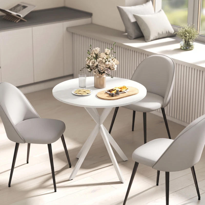 HOMCOM Tavolo da Pranzo Rotondo Stile Industriale con Gambe a Croce in Acciaio, Ø80x75 cm, Bianco