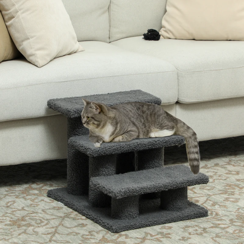 PawHut Escalier pour chat 3 marches Escalier pour animal Escalier pour chat Escalier pour animaux de compagnie 45 x 35 x 34 cm Gris