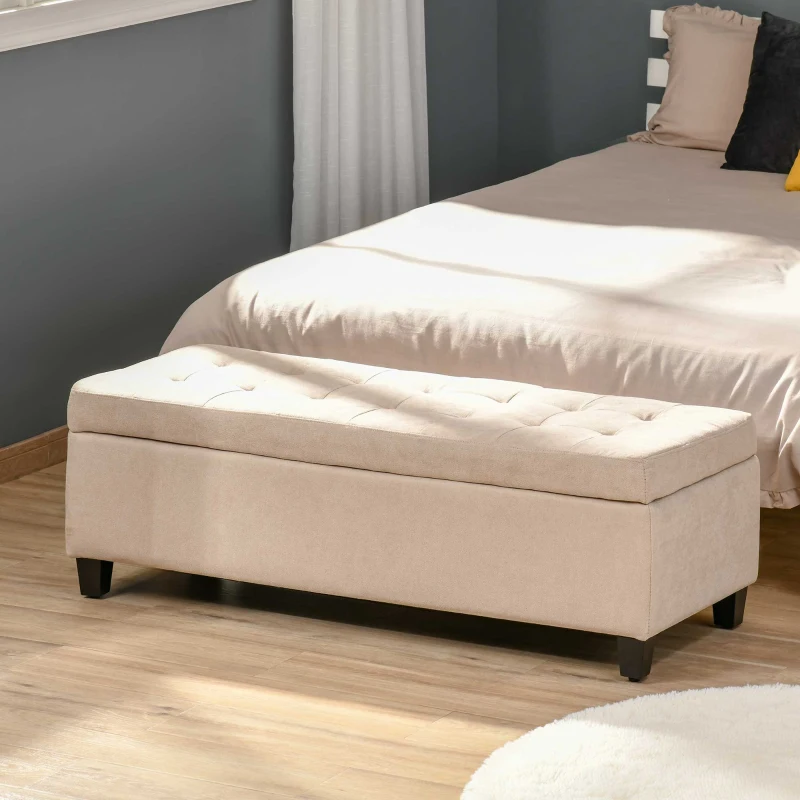 HOMCOM Polsterbank mit Stauraum, Knopfheftung, bis 120 kg, 125 x 49 x 41,5 cm, Beige