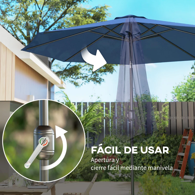 Outsunny Sombrilla de Jardín Ø295x250cm con Mecanismo de Inclinación y Poste Desmontable de Metal para Terraza Piscina Patio Azul