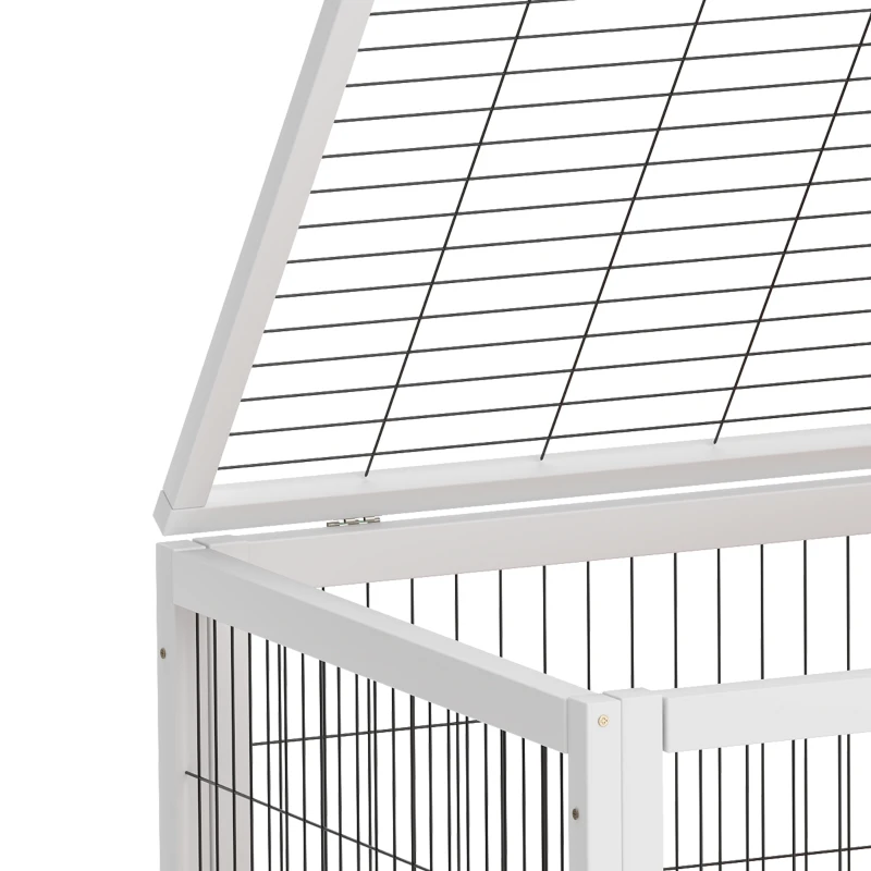 PawHut Clapier lapin intérieur clapier pour cochon d'inde en bois avec toit ouvrant et roulettes 90 x 53 x 59 cm jaune et blanc