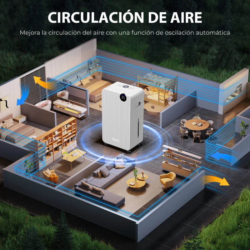 HOMCOM Deshumidificador 12L/día Depósito de Agua 2,1L Pantalla LED Temporizador 24 H Bloqueo Infantil hasta 12-25㎡ Blanco