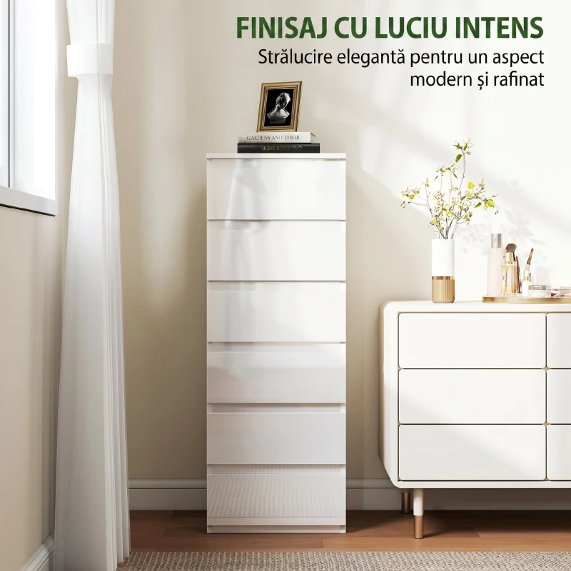HOMCOM Comodă Modernă cu 6 Sertare, Alb