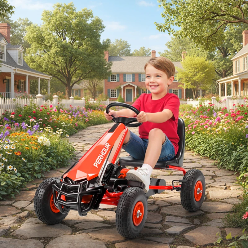 AIYAPLAY Pedal-Gokart für Kinder, höhenverstellbarer Sitz, EVA-Räder, Bremse, Kupplung, 3-8 Jahre, Rot