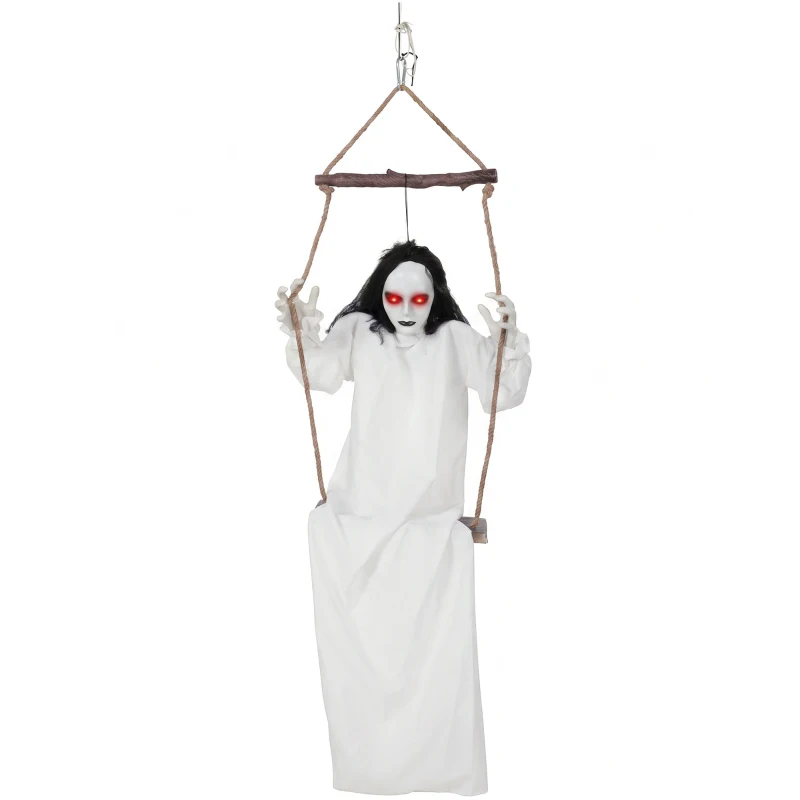 HOMCOM 170cm Animated Hanging Swing Ghost Halloween Decoration, Sound Touch Activated Ghost Halloween Animatronic