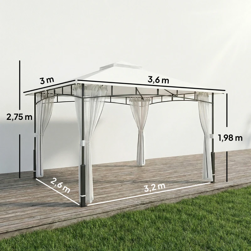 Outsunny Pavillon, 3x3,6 m wasserabweisend Stabil Gartenpavillon mit Moskitonetz, Doppeldach, für Garten, Terrasse, Schwarz