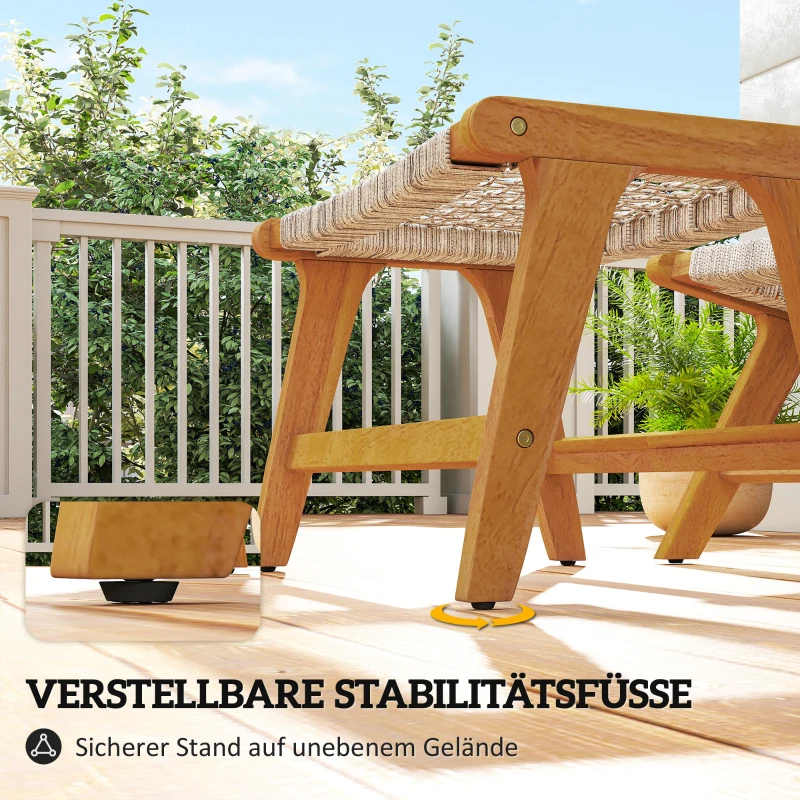 Outsunny Gartensessel mit Hocker 2-teilig Akazienholz Outdoor Loungesessel mit Rattan-Sitz Boho-Stil verstellbare Füße