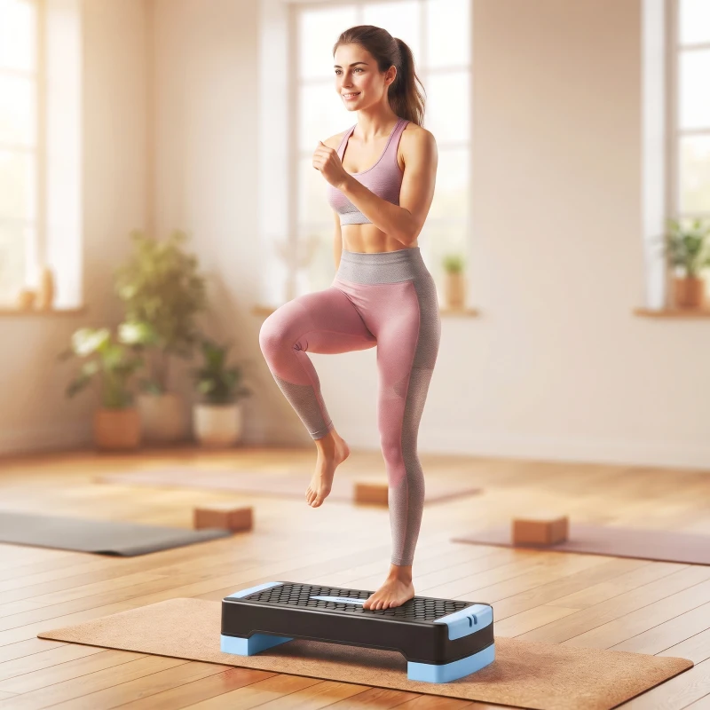 SPORTNOW Placă de step reglabilă pe înălțime Fitness Aerobic Stepper cu 2 trepte (11/16 cm) 2 benzi de rezistență, covoraș anti-alunecare Albastru
