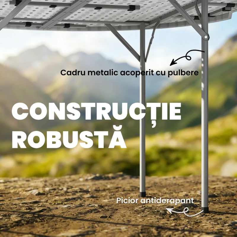 Outsunny Masă de Camping Rotundă Pliabilă, din Metal și HDPE, 120x120x74 cm, Alb