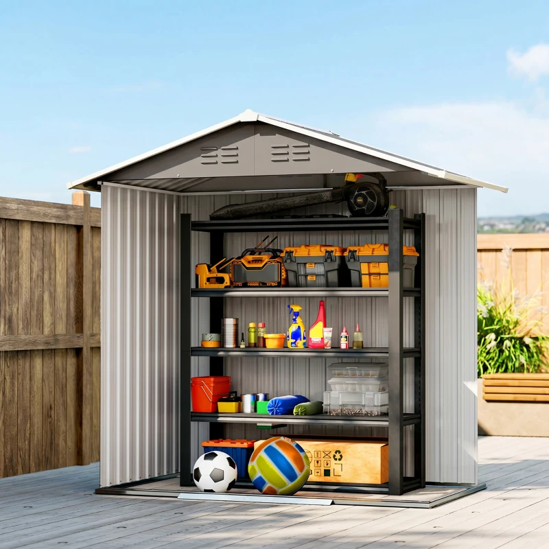 Outsunny 6.5 x 3.5ft Metal Garden Storage Shed - Light Grey