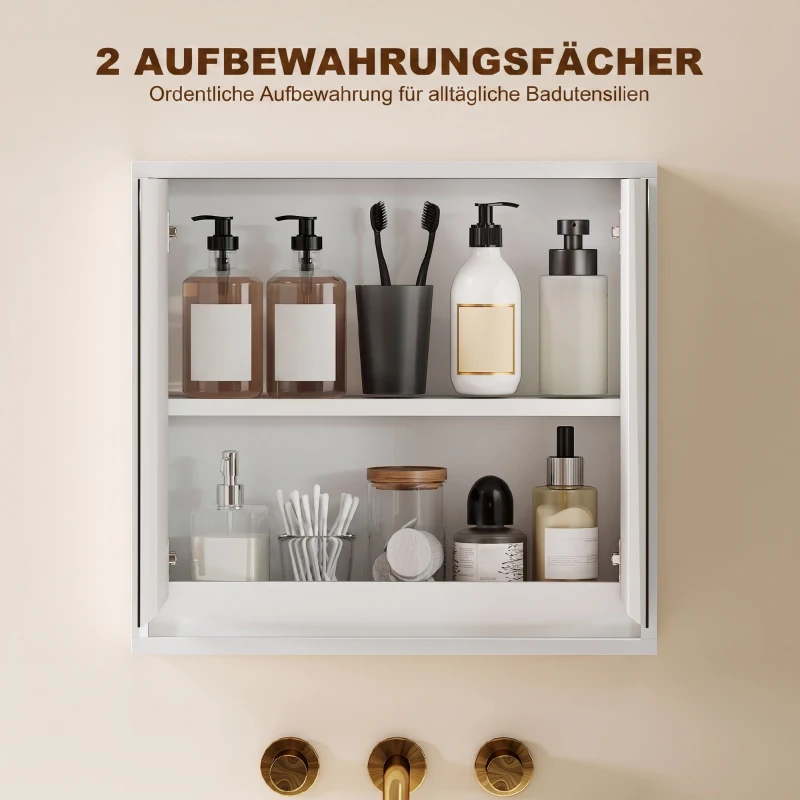 HOMCOM Badezimmerschrank, Spiegelschrank mit 2 Spiegeln, 2 Regale, 48 cm x 14,5 cm x 45 cm, Weiß